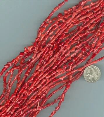 16 Inch Strand of Red Coral Petite Limb Beads 10mm Red Coral Limb Beads - Image 1 of 2