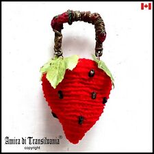 woman bag original accessories shoulder strap crochet hand handle red strawberry