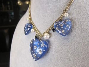 Betsey Johnson Vintage Heavens to Betsey Blue Lucite Puffy Heart Star Necklace - Picture 1 of 6
