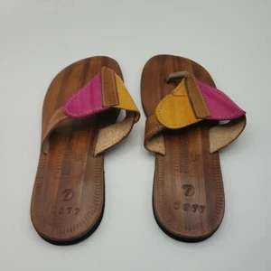 leather Sandals Maos De Mestre Handcrafted Rubber Bottom Multicolor Top Preowned - Picture 1 of 12