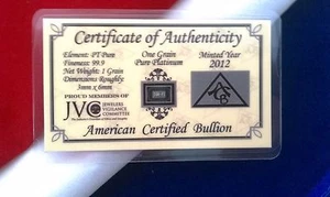 (25 PACK) ACB Platinum SOLID BULLION MINTED 1GRAIN BAR 999 Pure W/ Certificate + - Picture 1 of 2