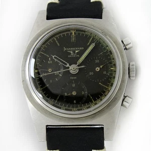 Vintage Jean Richard Geneve Chronograph Aufzug schwarzes Zifferblatt 36 mm Herren Stahl Uhr - Bild 1 von 16