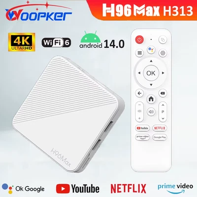 H96 MAX H313 Smart TV Box Android 14 Quad Core ARM Cortex A53 Wifi6 4K Google Vo - Image 1 of 4