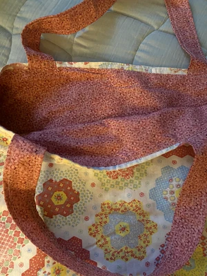 Handmade Tote Bag – Upcycled Vintage MCM Fabric with Retro Hexagon Quilt Print - Image 1 of 4