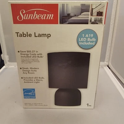 全新 Sunbeam 现代黑色台灯 含节能 LED 灯泡! — 第 1/4 张图片