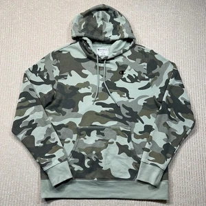 Champion Powerblend Hoodie Sweatshirt Men Medium Green Camo Camouflage Training - Picture 1 of 8