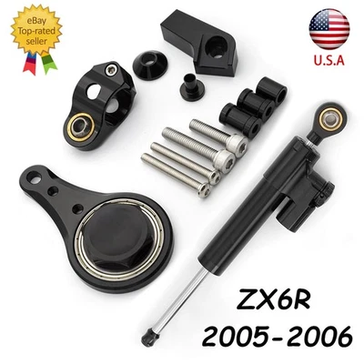 For Kawasaki Ninja ZX636 ZX6R 2005 2006 CNC Steering Damper Mounting Bracket Kit Foto 1 de 4
