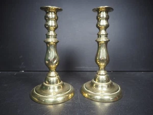 Pair of Antique Brass Candlesticks Candle Holder Push Up - Picture 1 of 4