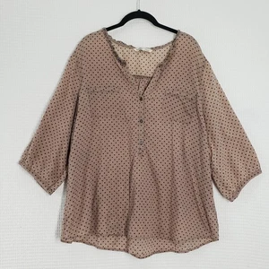 Blusa túnica antigua azul marino para mujer XXL marrón estampado de lunares cuello en V manga 3/4 twee - Imagen 1 de 22
