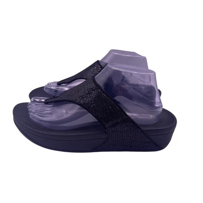 Fitflop Lulu Superglitz Thong Sandals Black Comfort Womens 9 - Image 1 of 4
