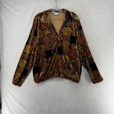 Chaqueta De Colección Joan Leslie Terciopelo Retazos Bombardero Mujer Animal Estampado Hoja M Foto 1 de 4