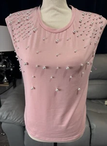 Rosa ärmelloses Boutique Top Damen Medium Perlen Akzente auf der Vorderseite - Bild 1 von 8