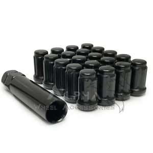 20 Black Tuner Racing Lug Nuts For Aftermarket Wheels 12x1.5 + 6 Spline Key - Picture 1 of 11