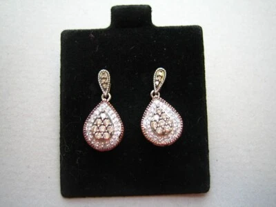PENDIENTES PERFORADOS PLATA ESTERLINA Y ORO ROSA DE 10 KT diamantes blancos y chocolate Foto 1 de 4
