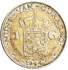 Rare 1944 D Netherlands .720 Silver 1 Gulden Curaco Wilhemina #0467