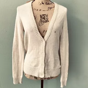 American Eagle Outfitters Ribbed V-neck Cardigan Beige W/ Gold Threads Button M - Picture 1 of 7