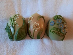 Fritz & Floyd Elegant Eggs Set of 3 Painted Candles Few Small Surface Scratches - Picture 1 of 18