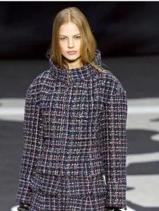 Chanel 13K Runway Navy Multi-Color Tweed High Collar Jacket Blazer Size 14 (46) - Picture 1 of 20