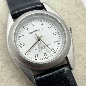 Quemex Ladies Quartz Watch Silver Tone Black Buckle Band New Battery - Picture 1 of 12