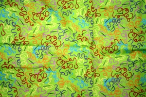 MODA QUILT CLUB MULTICOLORED STITCHINGS ON GREEN - 100% COTTON FABRIC - Picture 1 of 4