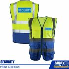 Yellow/Blue Reflective Badge Security Hi Vis Executive Vest Printed, Full Zipped