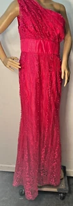 Handgefertigt fuchsia pink Perlen Spitze formell tailliert Kleid Festzug Hochzeit - Bild 1 von 14