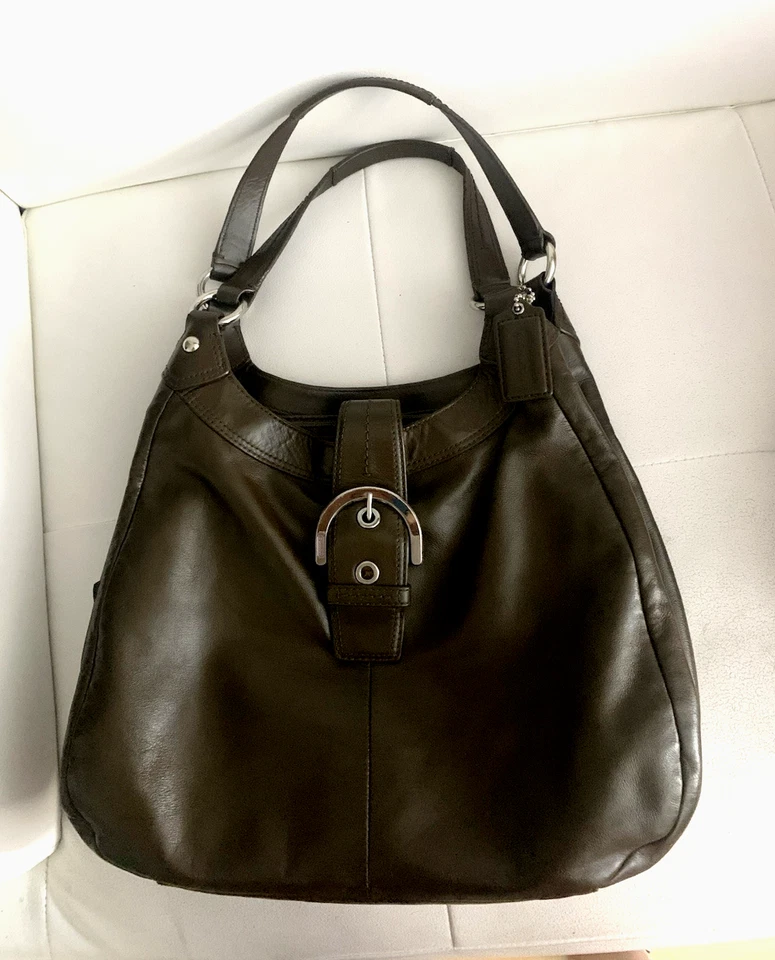 Coach Premium Leather Soho Lynn Hobo Shoulder Tote Dark Brown/Green - Image 1 of 4