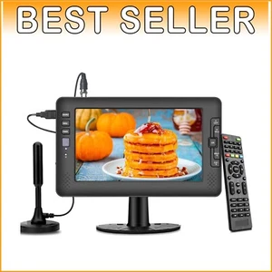 Rechargeable 9-Inch Portable TV with AV Input and Remote Control for Travel - Picture 1 of 8