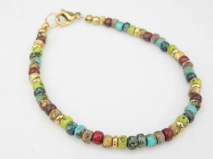 zartes Armband Rondelle Picasso Perle Glas mehrfarbig bunt multicolor 24k 038c - Bild 1 von 6