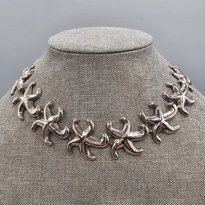 Starfish Collar Necklace Silver Tone Toggle Clasp Articulated Links 17" - Image 1 of 4