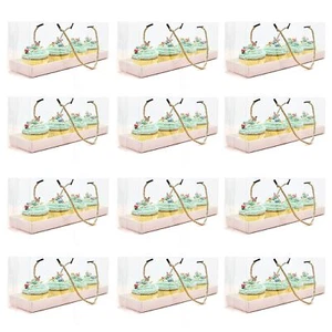 12 Pack Clear Cupcake Boxes Carrier Container with Gold Handle, 4 Compartments - Picture 1 of 9