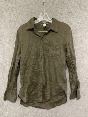 Top de lino para mujer H&M talla pequeña verde con botones manga larga adulto Foto 1 de 4