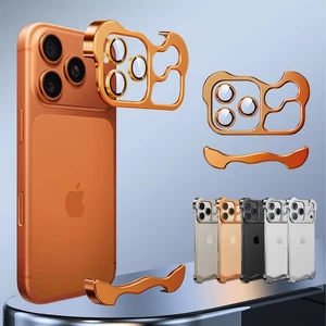 Metal Corner Pads Frameless Case + Lens Protector For iPhone 17 16 Pro Max 15 14 - Picture 1 of 25