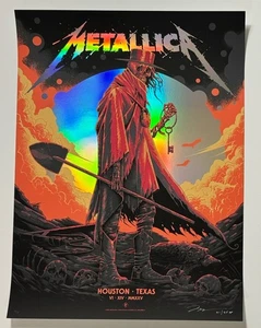 Metallica Poster Houston TX 2025 S/N AP bassa esecuzione ufficiale serigrafia FOIL Prece - Foto 1 di 13