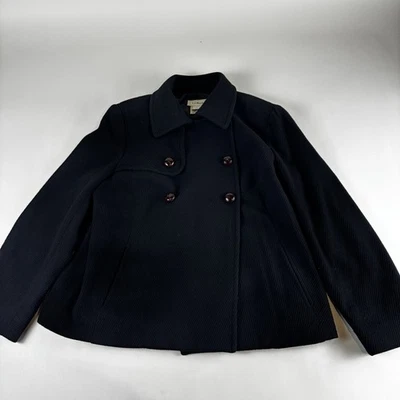 Abrigo LL Bean Clásico Negro Lana Damas Guisante Pequeño Grande Preppy Clásico Foto 1 de 4