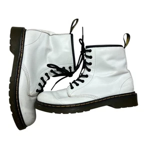 Dr. Martens 1460 J White Leather Round Toe Lace Up Zip Ankle Boots 4 Youth - Picture 1 of 9