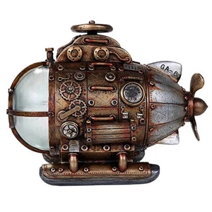 Steampunk Submarine with LED Lights Figurine Lights Up Bronze Metal Gears New - Picture 1 of 2