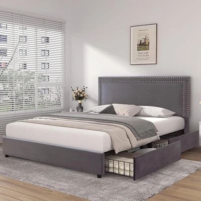 Full Size Platform Storage Bed with 4 Drawers & Adjustable Headboard, - Image 1 of 4