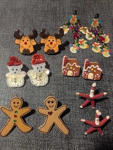 Vintage Christmas Earrings - Handmade - Starfish, Snowman, Gingerbread, Moose - Picture 1 of 9
