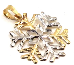 BEAUTIFUL SOLID 14K YELLOW & WHITE GOLD SNOWFLAKE  CHARM / PENDANT - Picture 1 of 6