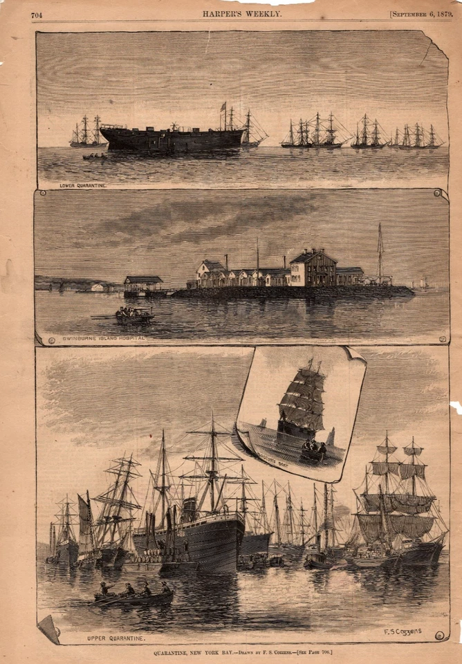 1879 Harper's Weekly September 6 - Quarantine in New York Bay original print - Image 1 of 1