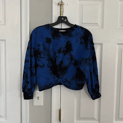 Alice + Olivia Marcelle Tie-Dye Twist-Front Sweatshirt in navy black size medium - Image 1 of 3