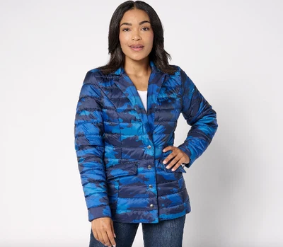 Chaqueta Blazer Susan Graver Acolchada Estampados y Sólidos, Azul Marino Camuflaje Talla S a658674 Foto 1 de 4