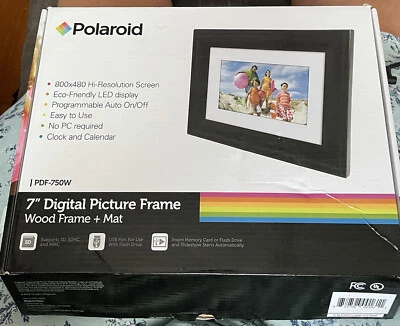 🌍 Polariod 7" Digital Picture Frame PDF-750W New In Box Wood Frame And Mat - Image 1 of 3