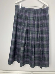 Falda de tweed plisada de lana pura Gor-Ray vintage tartán púrpura verde Uk16 - Imagen 1 de 7