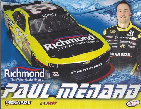 2015 PAUL MENARD "RICHMOND WATER HEATERS" #33 NASCAR XFINITY SERIES POSTCARD Cover