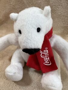 Coca Cola Shanghai First Arts & Craft Coke Polar Bear 4" Stuffed Plush Red Scarf
