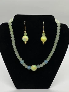 Glass Imitation Jade Bead Gradient Double Color Round Necklace Set. - Picture 1 of 3