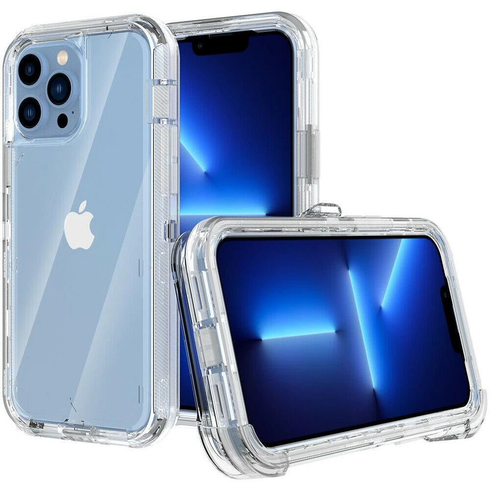 For iPhone 14 13 12 11 6 7 8 Plus X XR PRO MAX Shoockproof Clear Case Belt Clip - Image 1 of 4