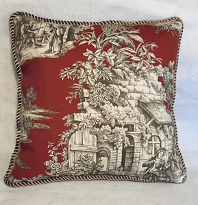 Provence French Country Cottage Pillow Red Camel Farm House Toile English Abby - Picture 1 of 5